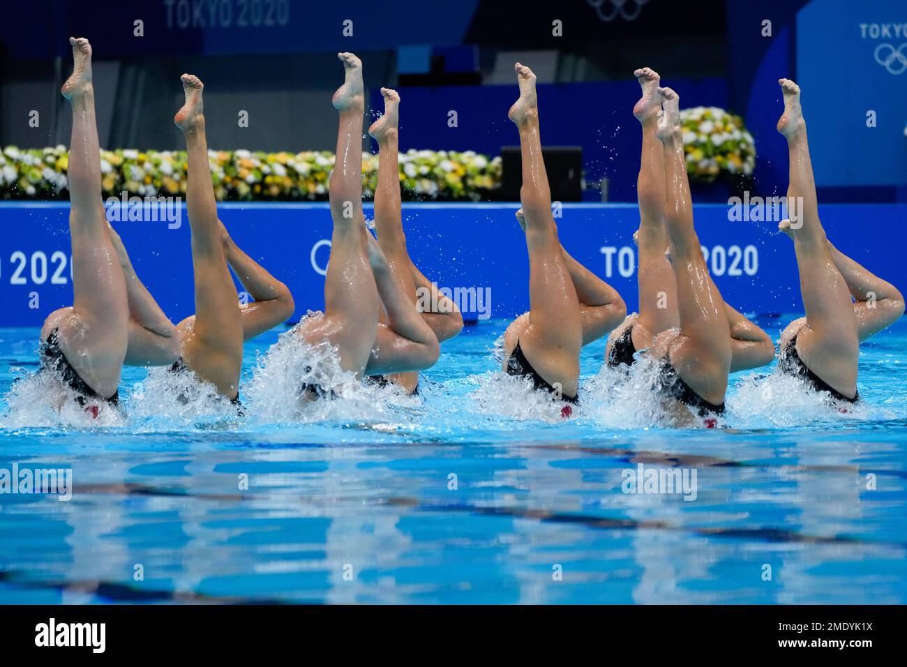 The Spain artistic swimming team competes during the team technical routine at the 2020 Summer