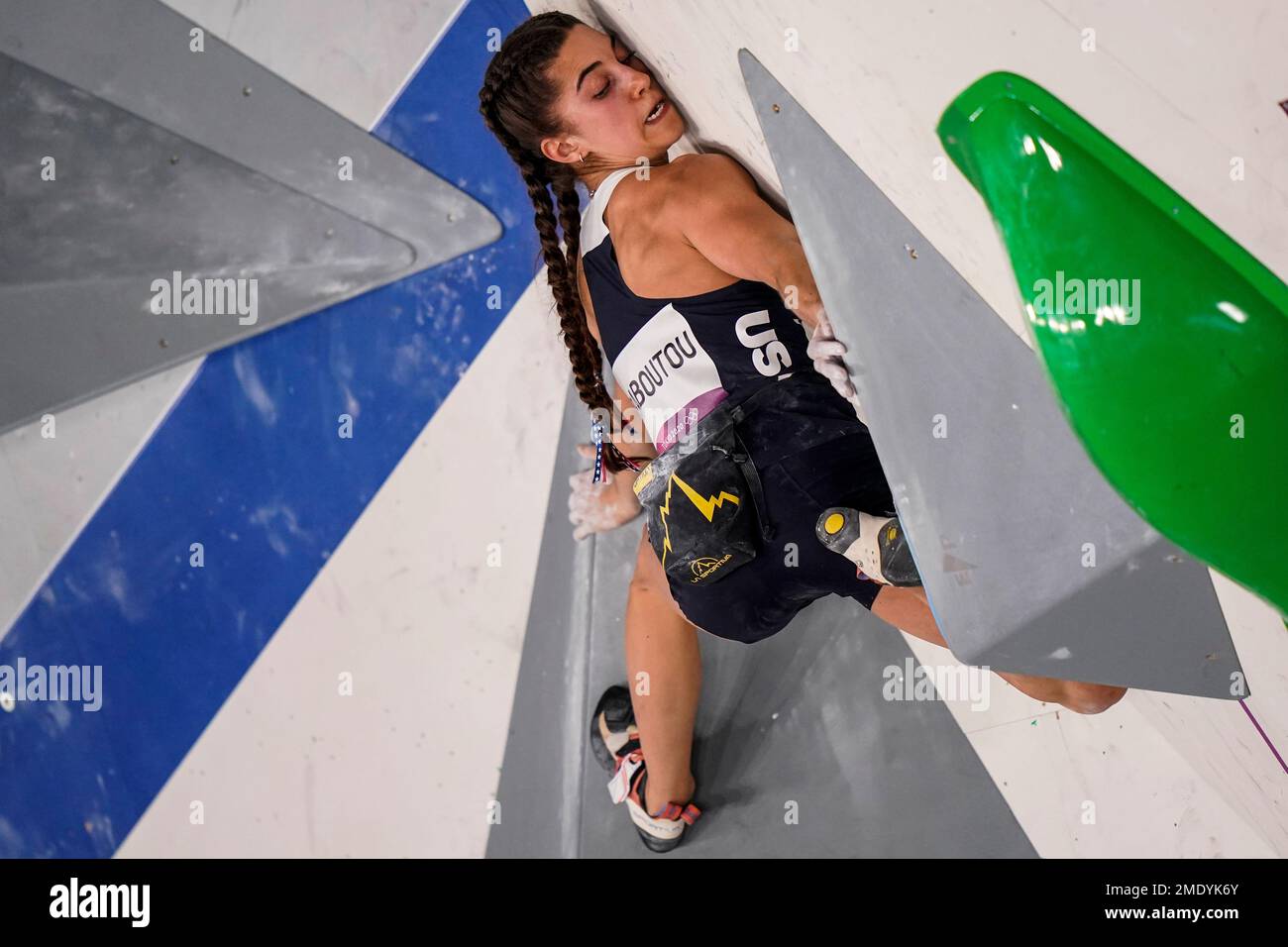 Brooke Raboutou, of the United States, competes during the bouldering ...