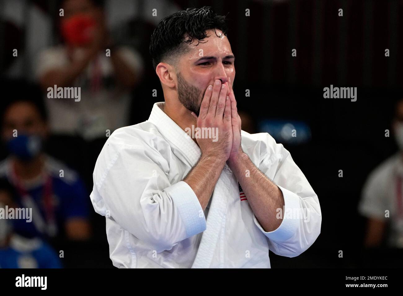 Ariel Torres Gutierrez of the United States reacts after competing in