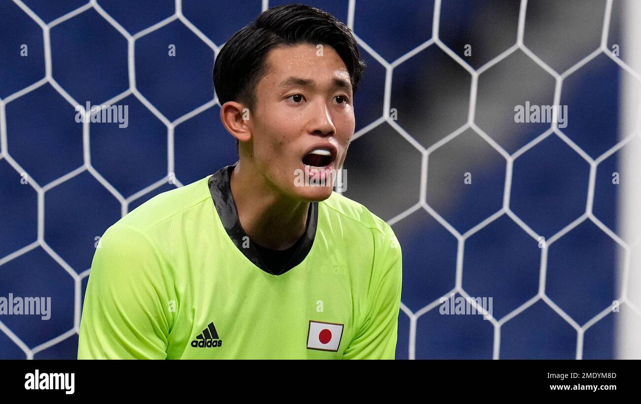 Japan's goalkeeper Kosei Tani reacts during the men's bronze medal