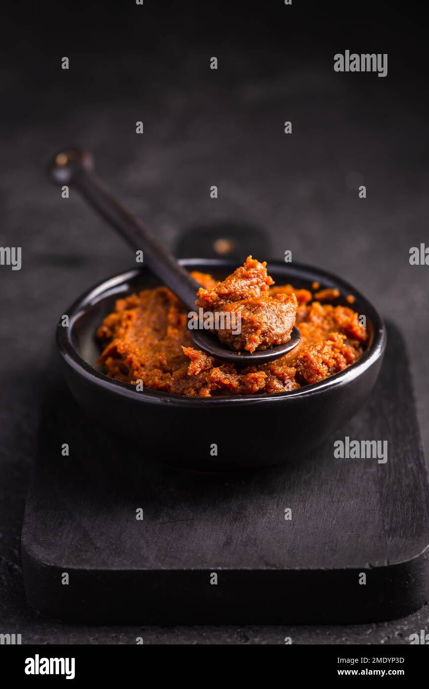 Miso paste Japanese traditional soybean processed foods, on black