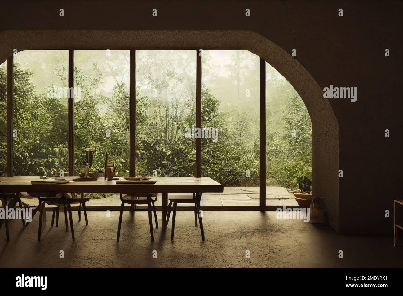 Contemporary Spanish Modern Dining Interior with Jungle Nature Views in ...
