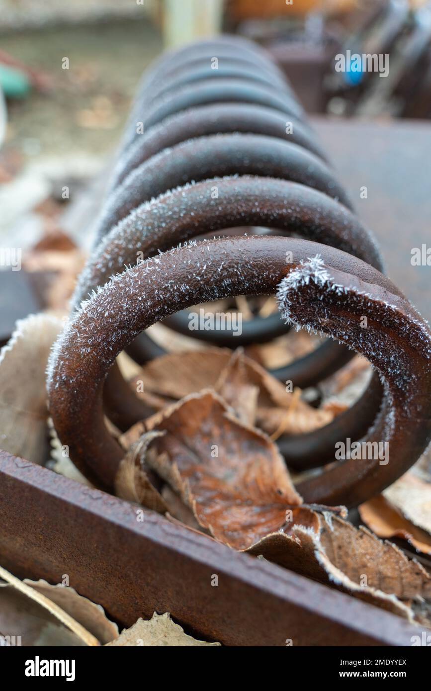 Frosty and Cold Steel Spring Stock Photo