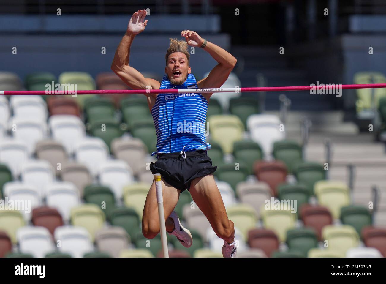 Maicel Uibo, of Estonia, competes in the decathlon pole vault at the