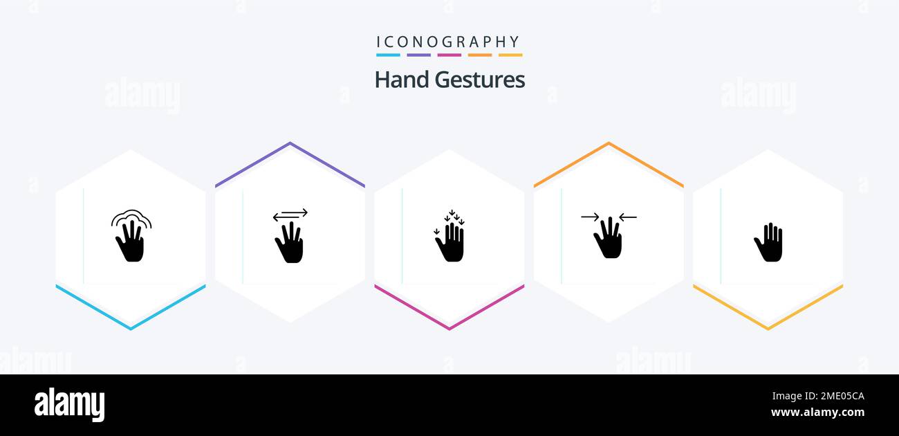 Hand Gestures 25 Glyph icon pack including three fingers. hand. left. gestures. arrow Stock Vector
