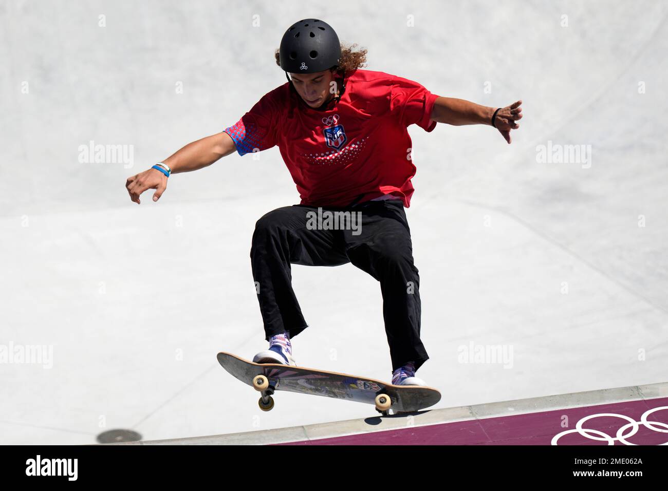 Steven Pineiro of Puerto Rico competes in the men's park skateboarding ...