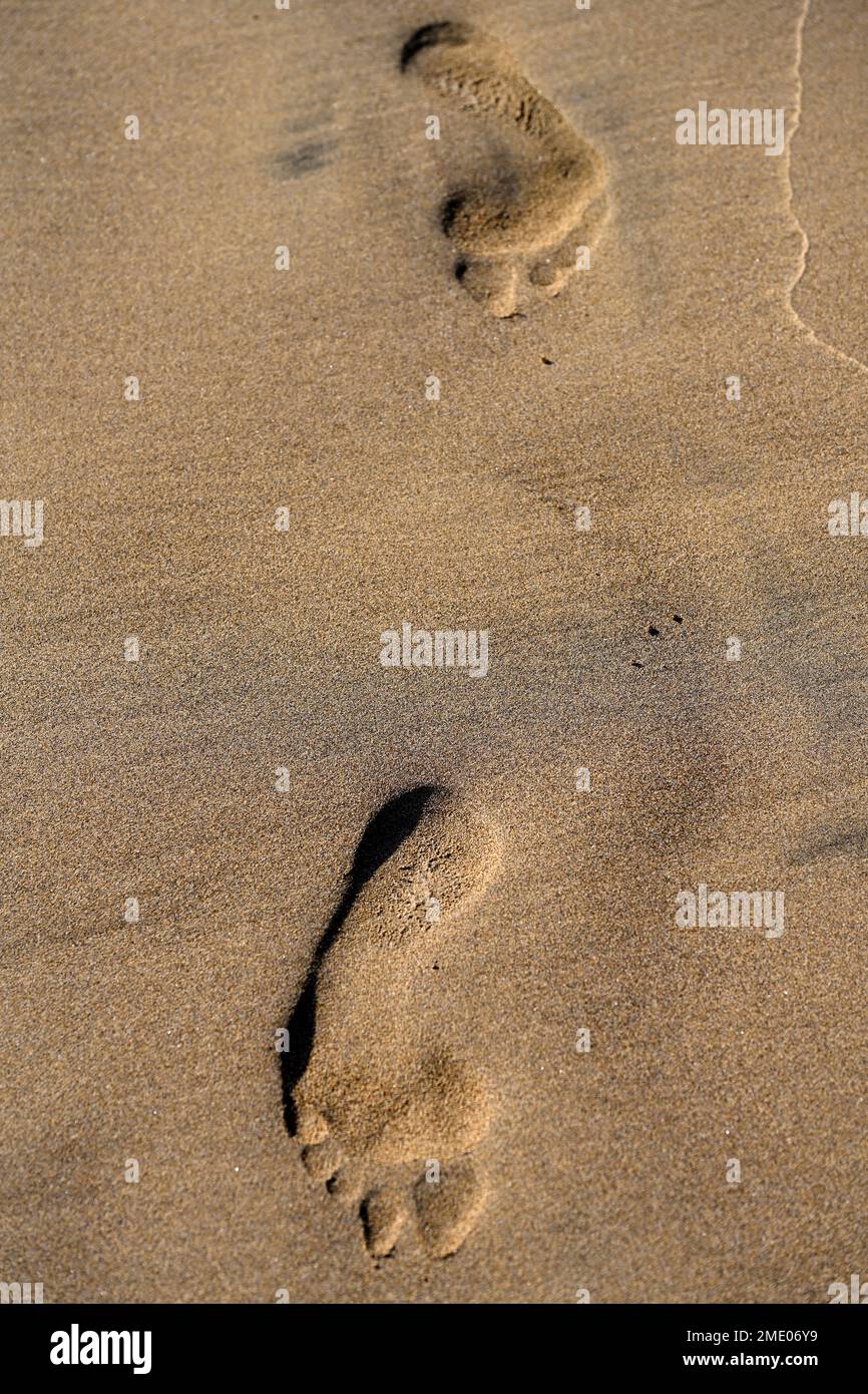 Two barefoot footprints in sand Stock Photo Alamy