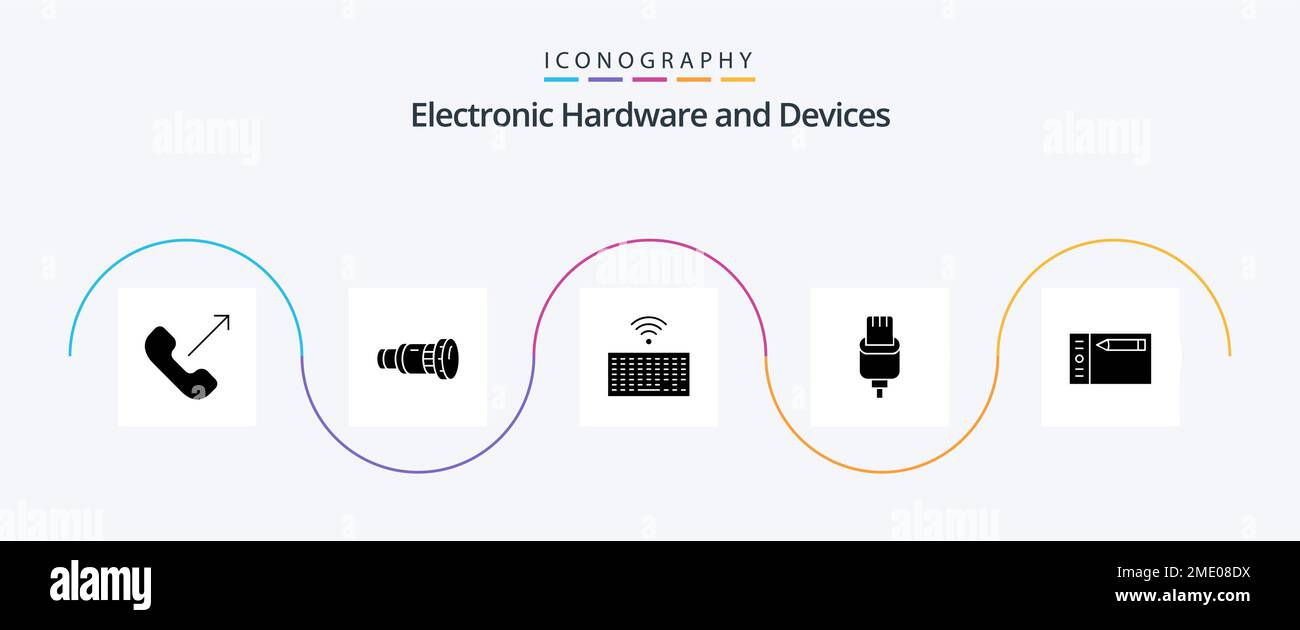 Devices Glyph 5 Icon Pack Including design. connector. media. charge ...