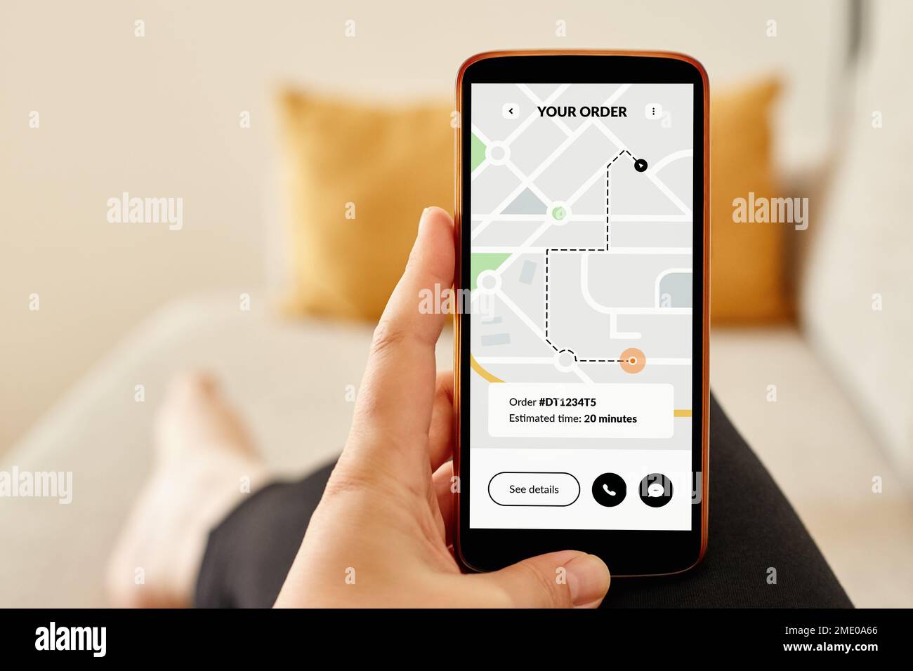 Girl checking an online order status with delivery tracking app on