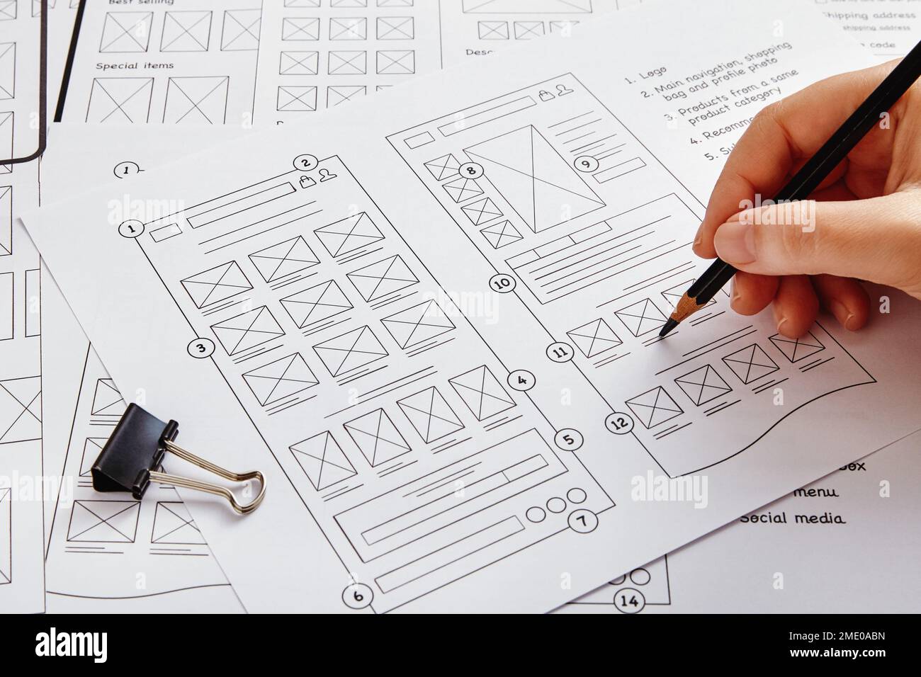 ux Graphic designer creative sketch planning application process  development prototype wireframe for web mobile phone  User experience  concept Stock Photo  Adobe Stock