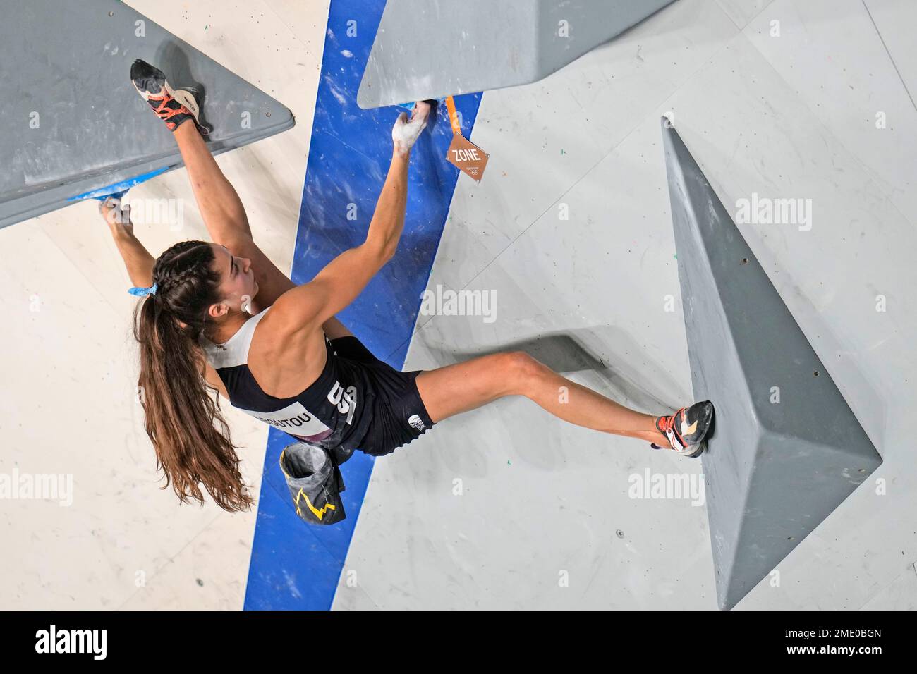 Brooke Raboutou, of the United States, climbs during the bouldering ...