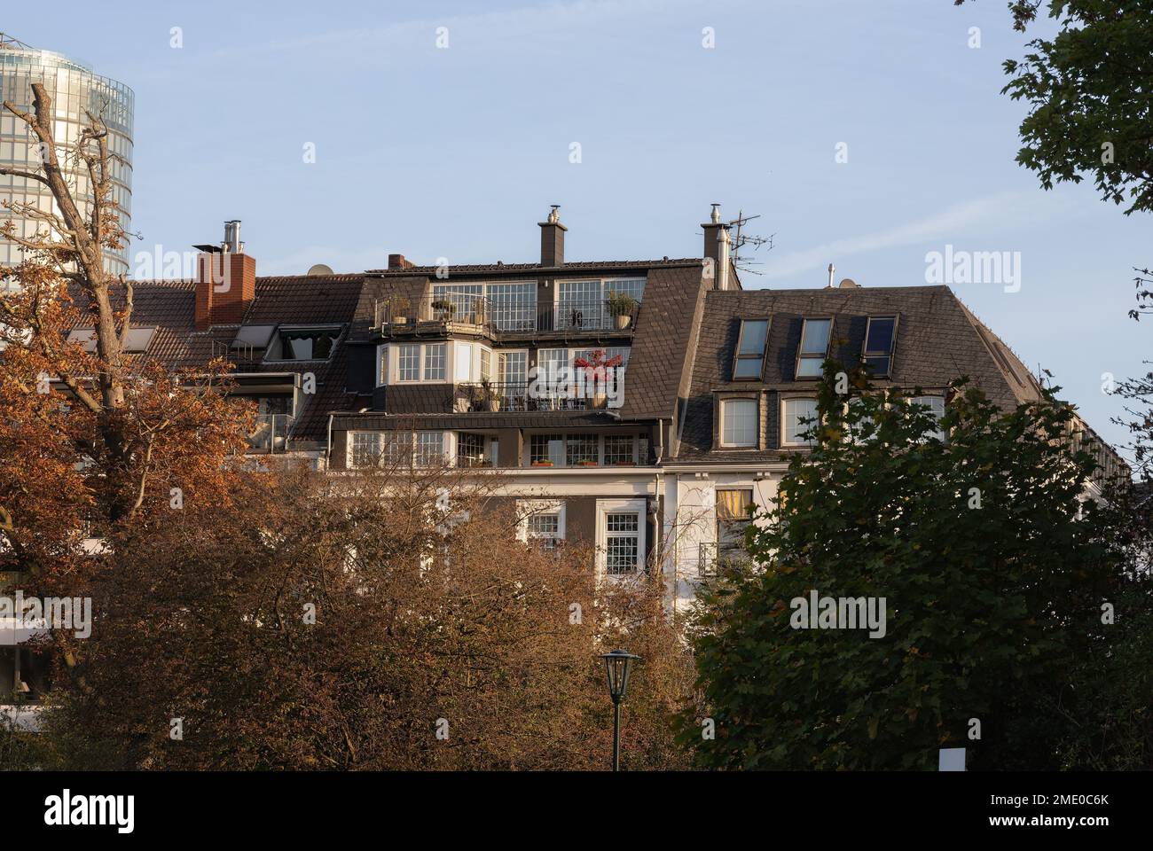 Roof terrace and balconies in an apartment building in Dusseldorf Stock