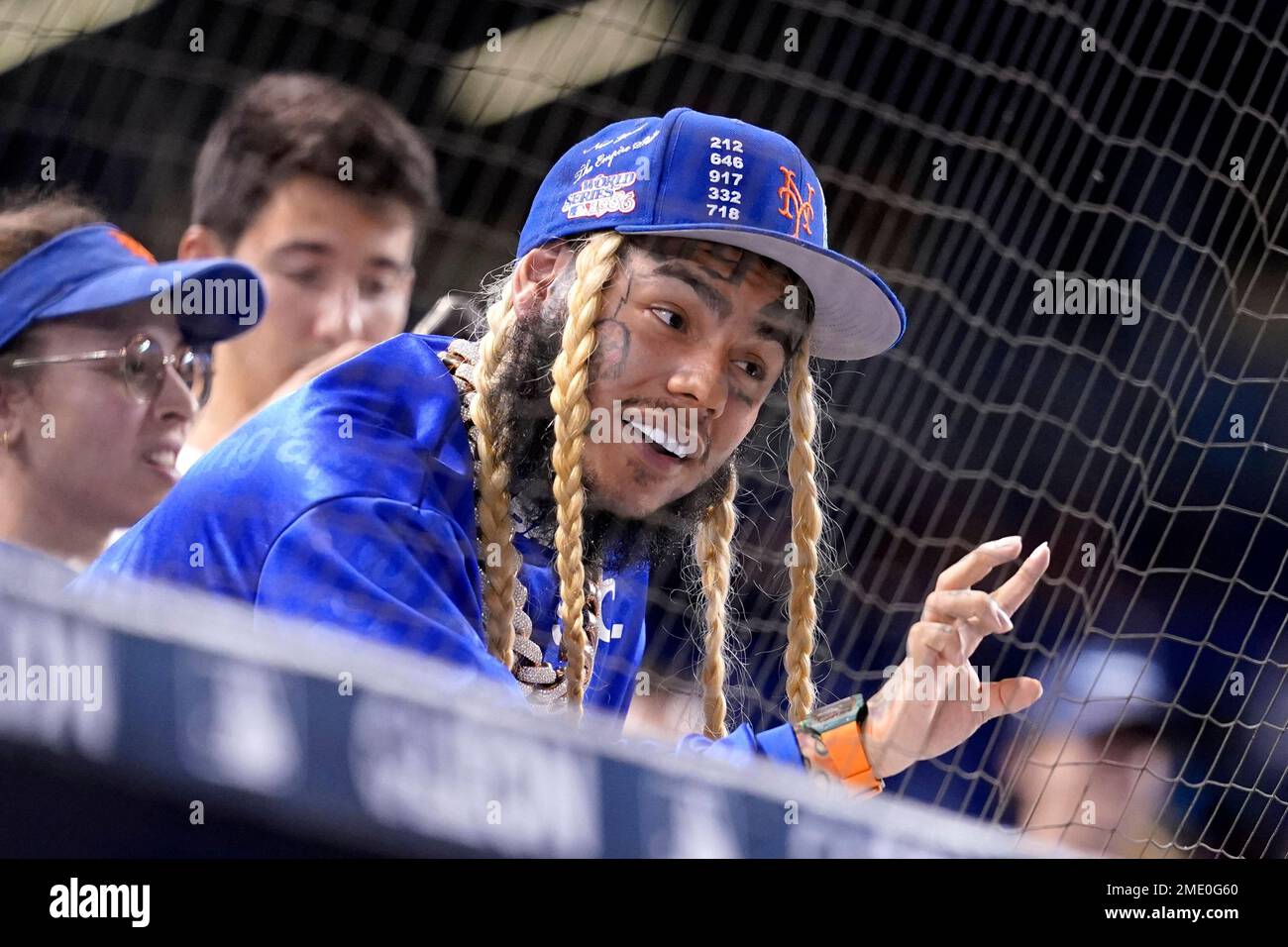 Rapper Tekashi69 attends a baseball game between the Miami Marlins