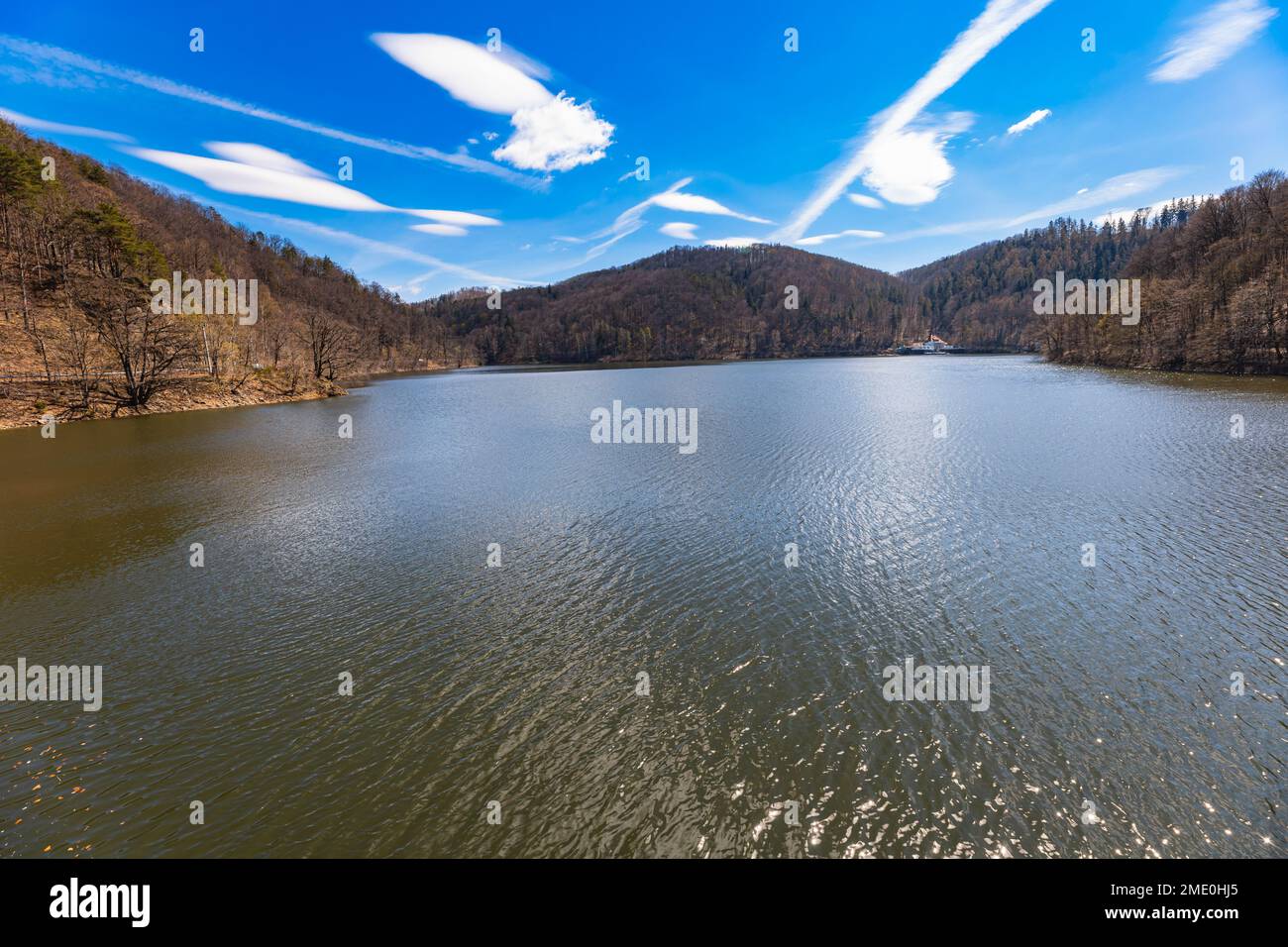 Beautiful landscape of Bystrzyckie lake and Water dam on Bystrzyca river Stock Photo
