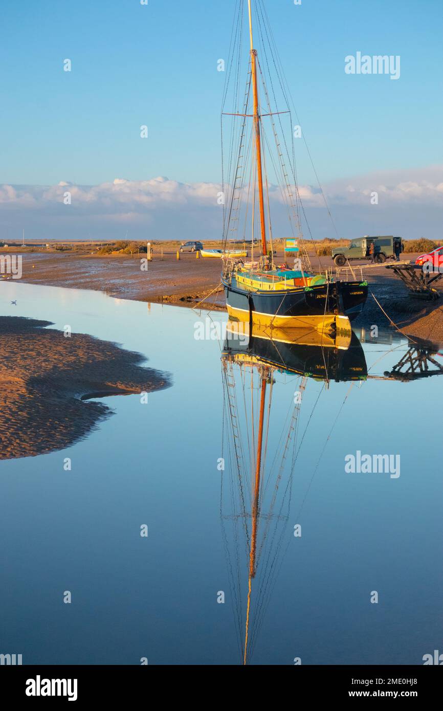 Sailing Barge Juno moored at Blakeny on the North Norfolk coast East Anglia England Stock Photo