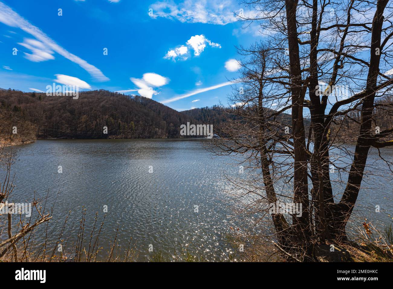 Beautiful landscape of Bystrzyckie lake and Water dam on Bystrzyca river Stock Photo