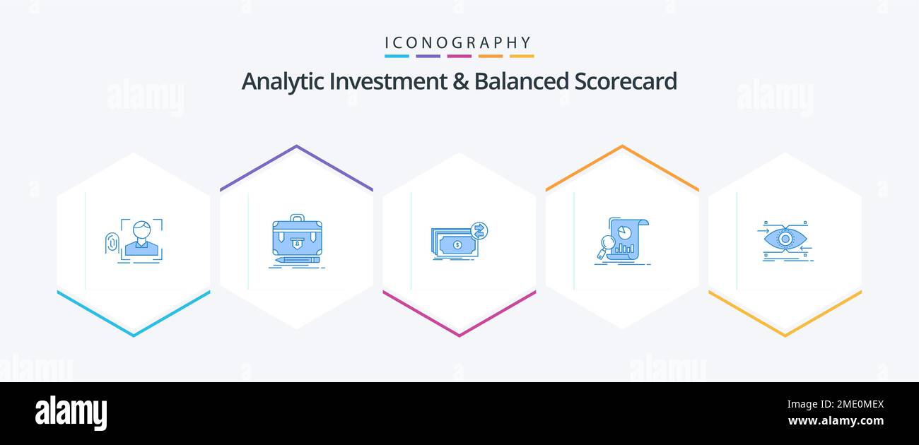 Analytic Investment And Balanced Scorecard 25 Blue icon pack including business. analysis