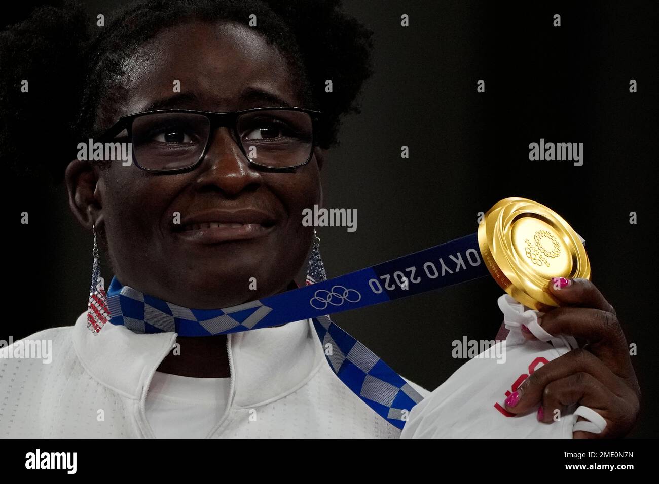 Gold medalist, United States Tamyra Marianna Stock Mensah celebrates on