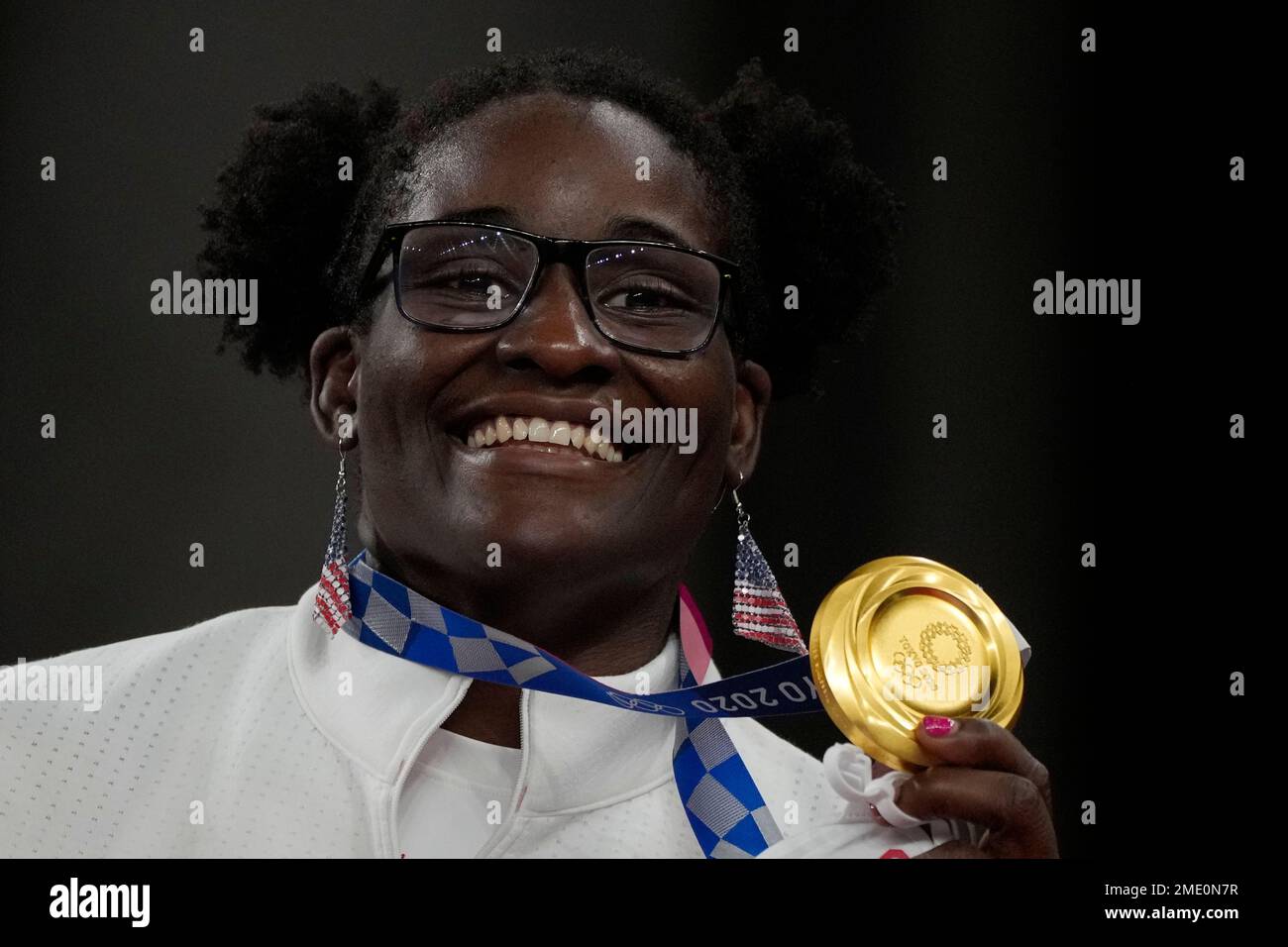 Gold medalist, United States Tamyra Marianna Stock Mensah celebrates on