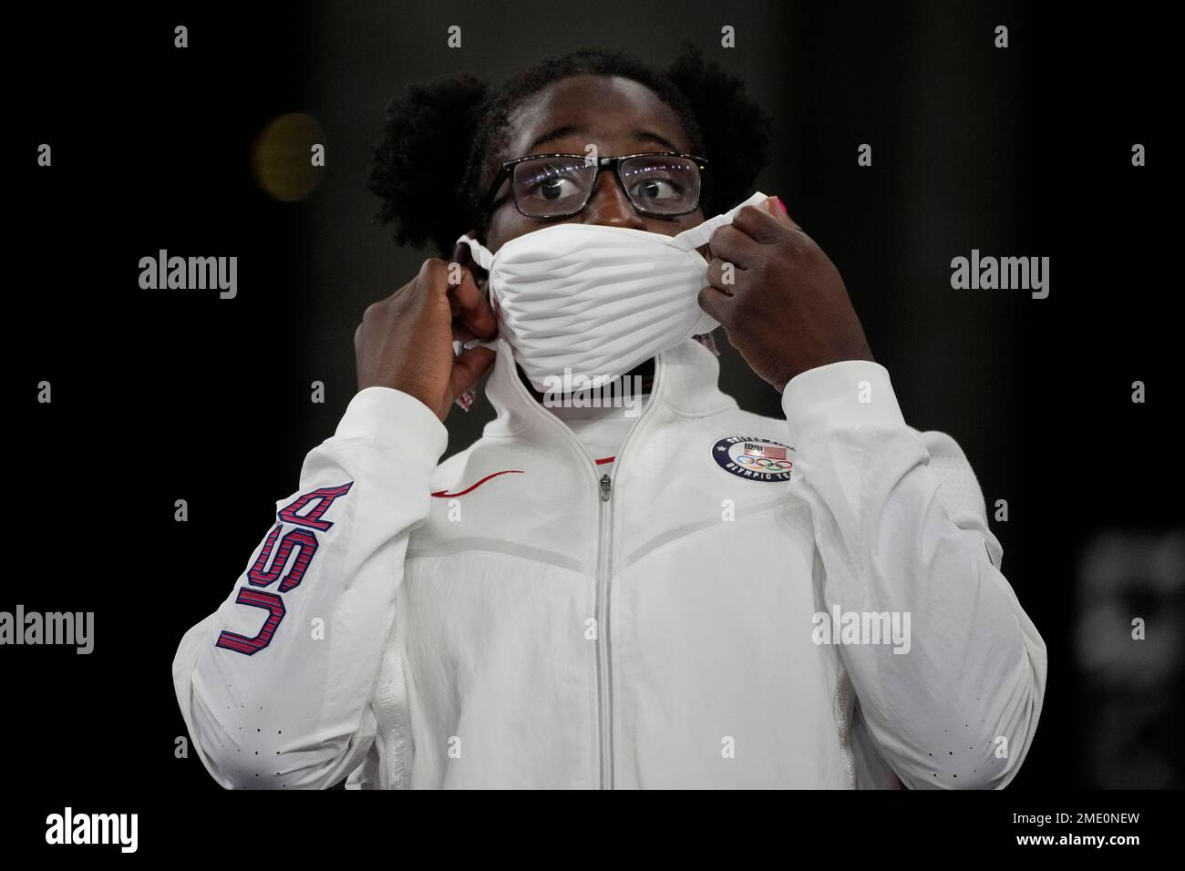 Gold medalist, United States Tamyra Marianna Stock Mensah celebrates on