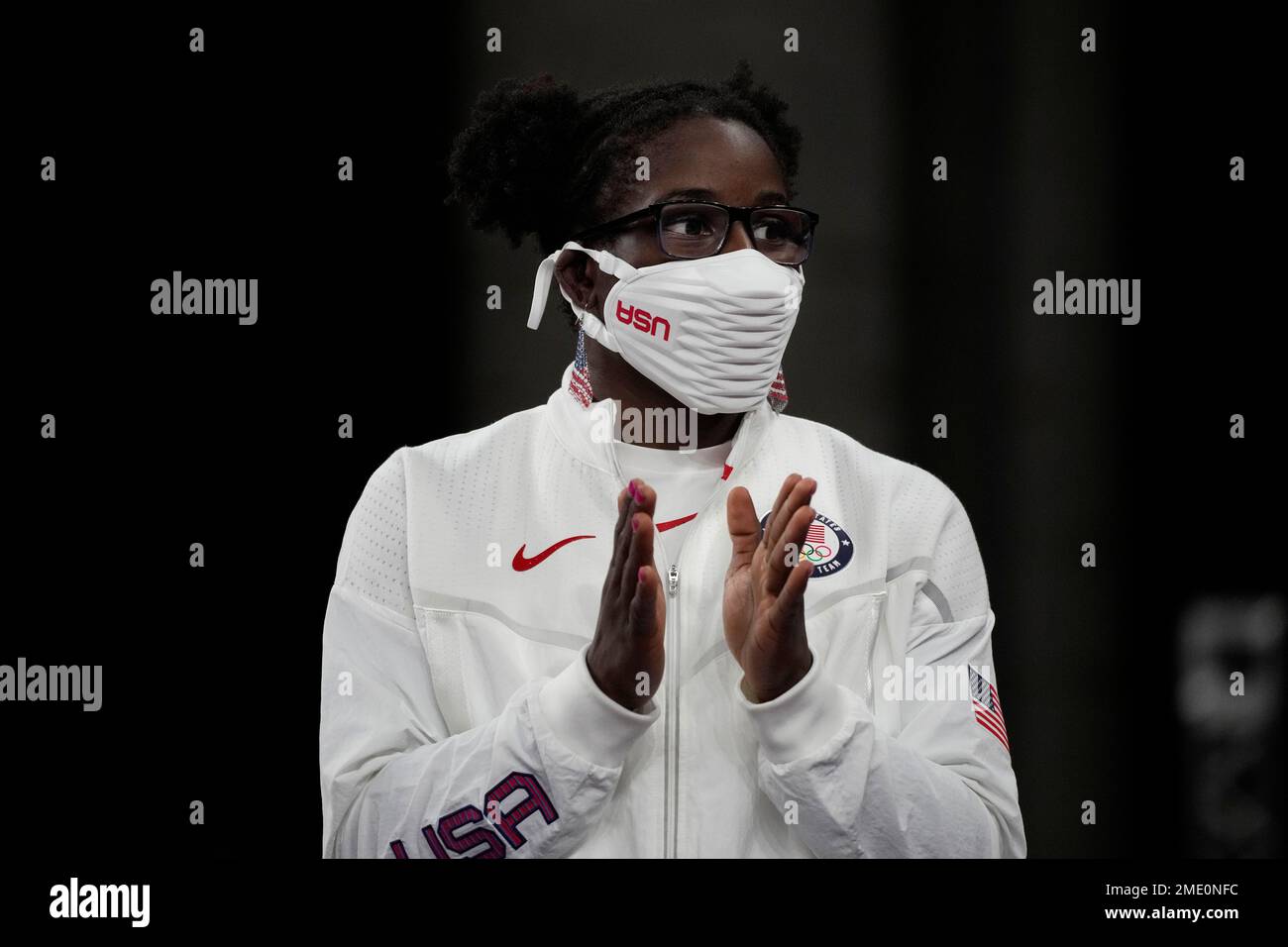 Gold medalist, United States Tamyra Marianna Stock Mensah celebrates on