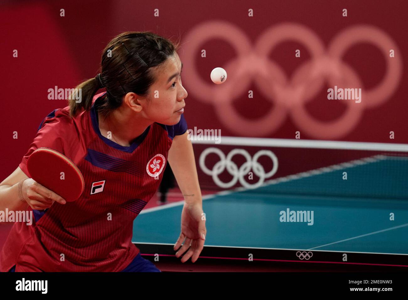 Hong Kongs Lee Ho Ching competes during the table tennis semi final womens team match against Japans Miu Hirano at the 2020 Summer Olympics, Tuesday, Aug