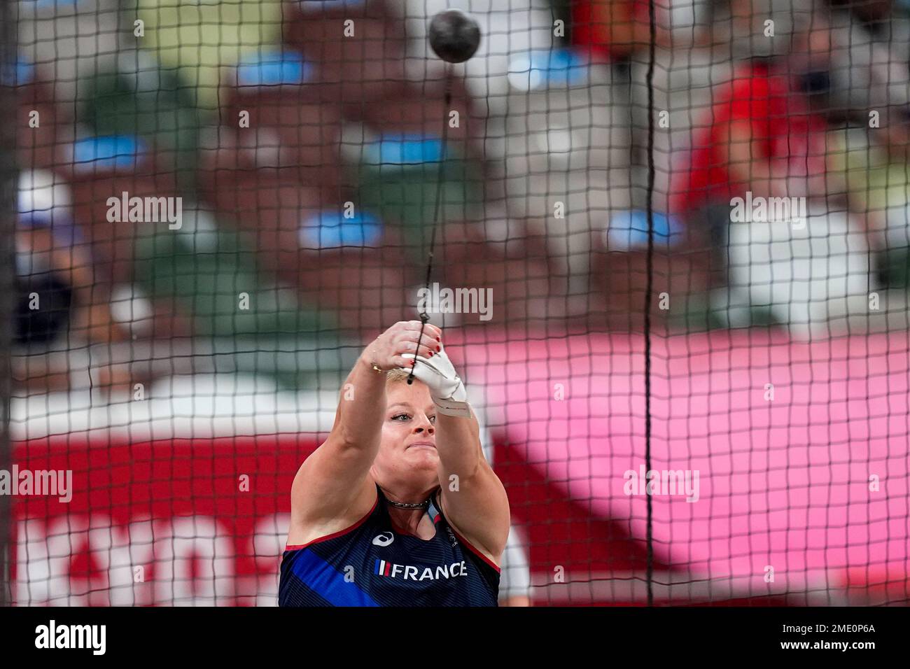 Alexandra Tavernier, of France, competes in the women's hammer throw