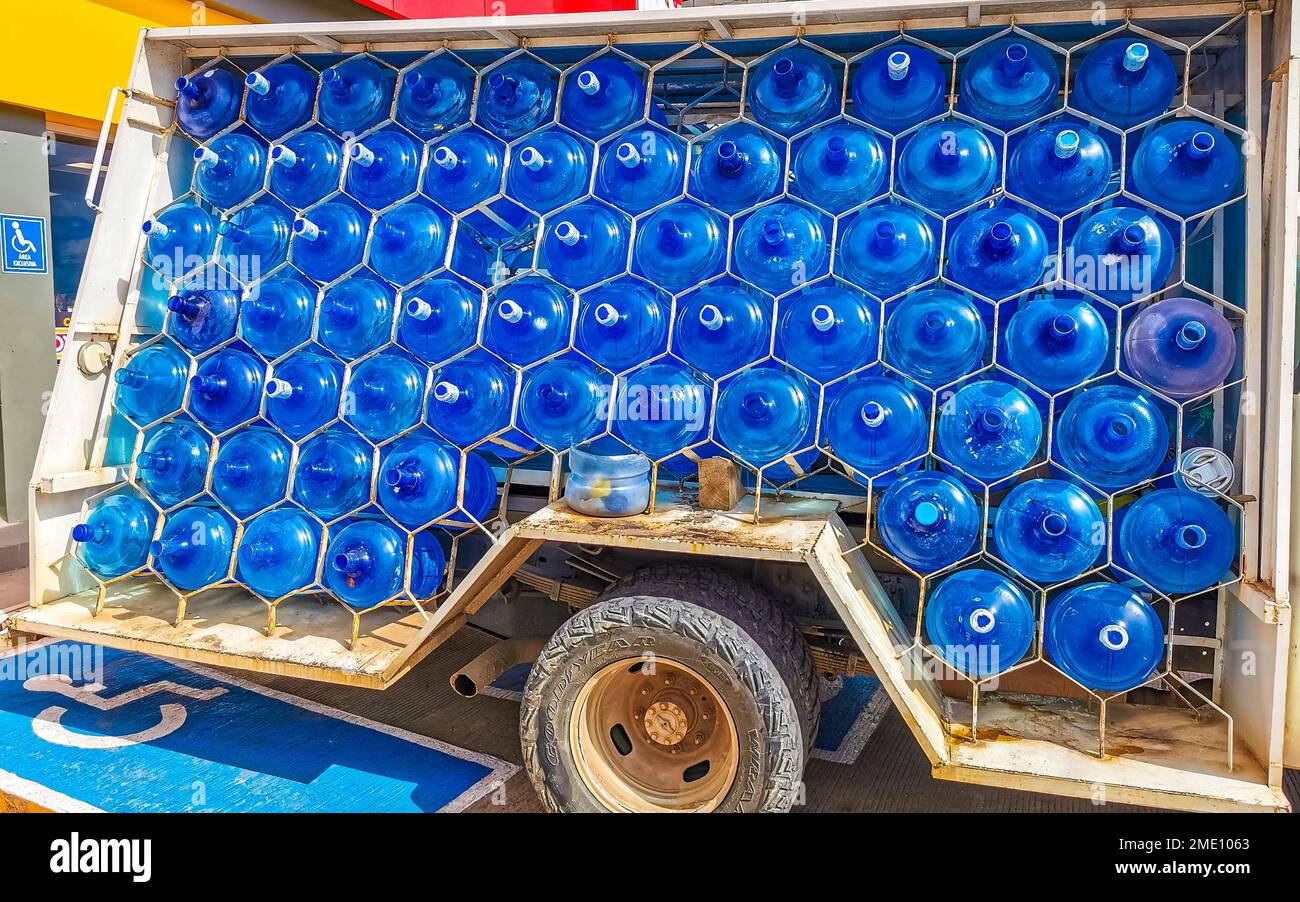 Water delivery by car in Zicatela Puerto Escondido Oaxaca Mexico Stock