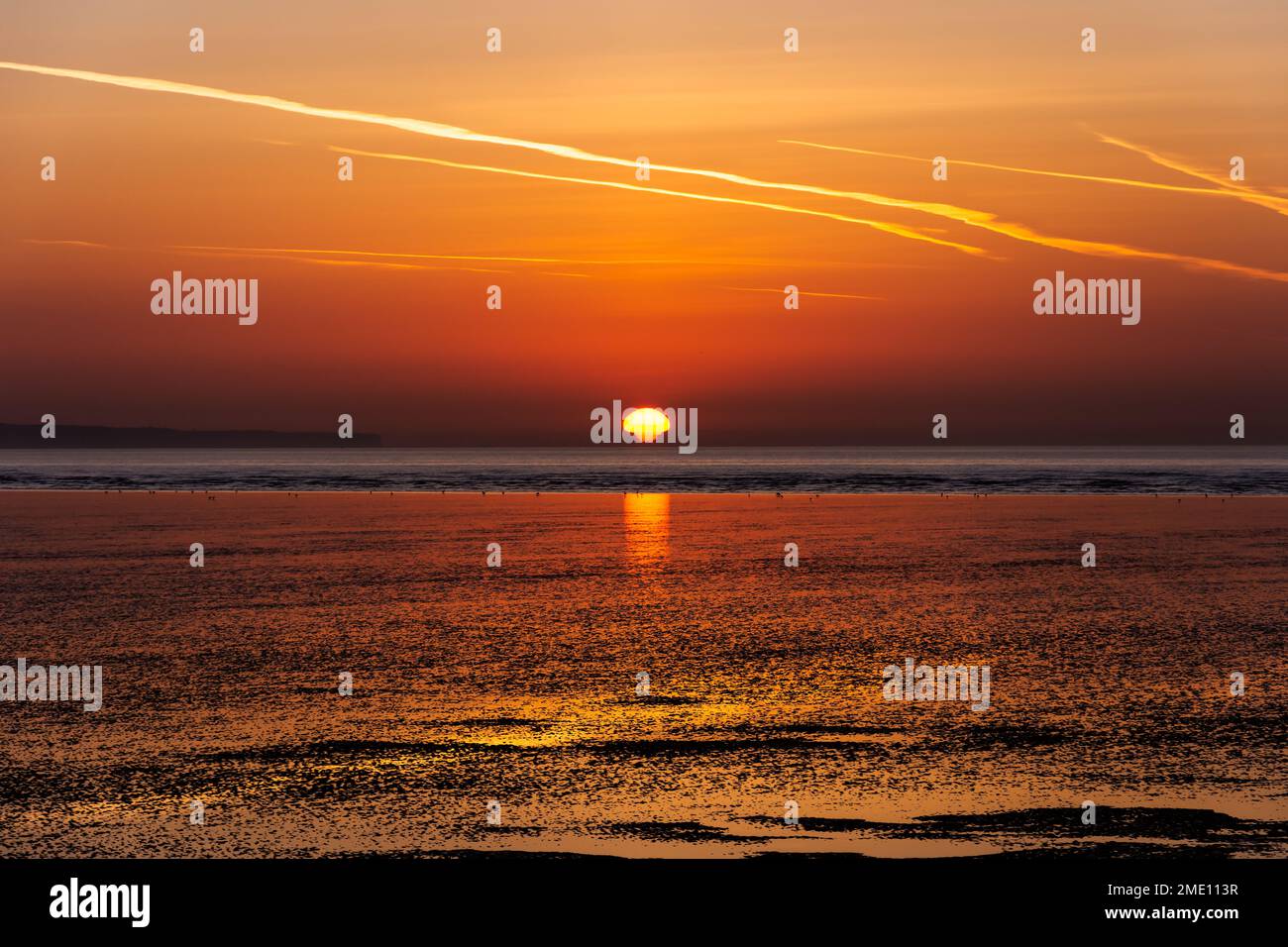 Dorset Orange Sunrise, South West England, Dungeness Stock Photo