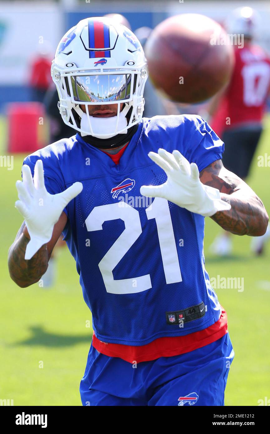 Buffalo Bills safety Taron Johnson makes a catch during an NFL football  training camp practice in Orchard park, N.Y., Wednesday July 28 2021. (AP/  Photo Jeffrey T. Barnes Stock Photo - Alamy