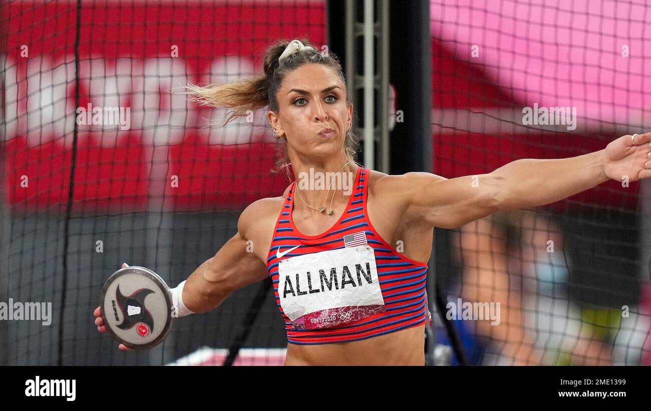 Valarie Allman, of the United States, competes in the women's discus throw final at the 2020