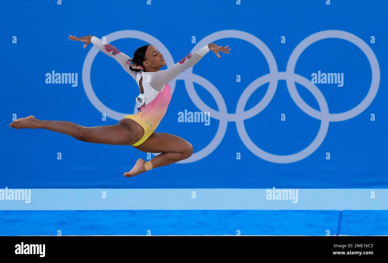 Rebeca Andrade, of Brazil, performs on the floor during the artistic