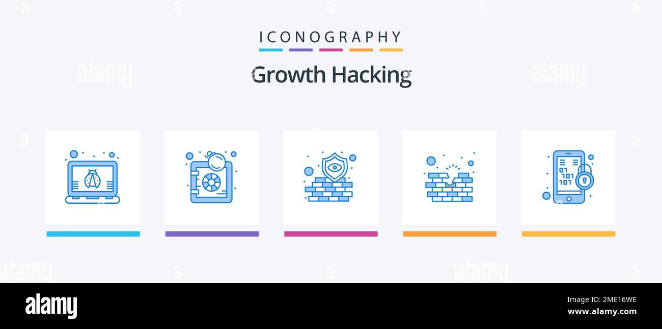 Hacking Blue 5 Icon Pack Including lock. binary code. firewall. wall