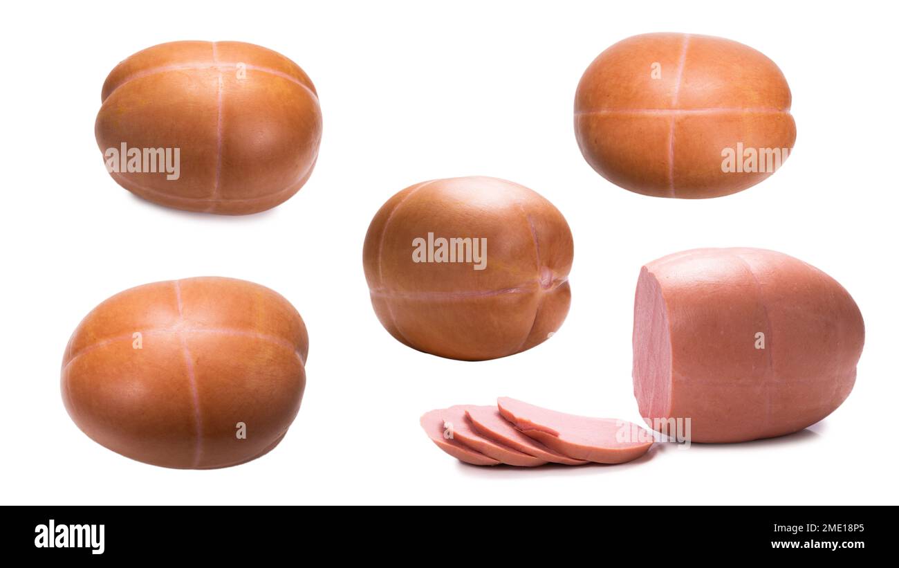 Boiled sausage isolated on white background. Stock Photo