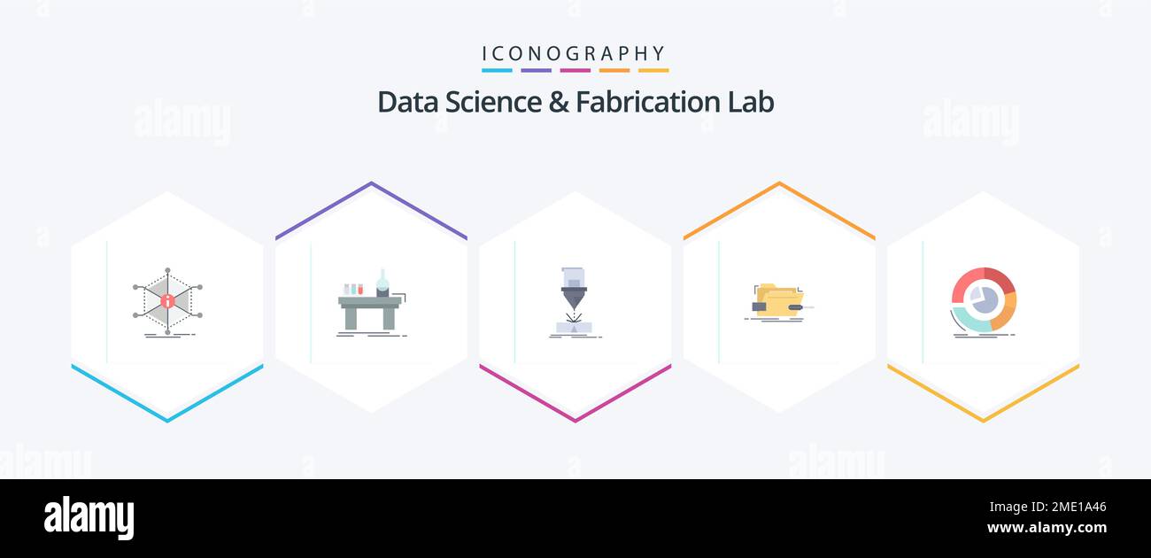 Data Science And Fabrication Lab 25 Flat icon pack including skrewdriver. box. laboratory. steel. fabrication Stock Vector