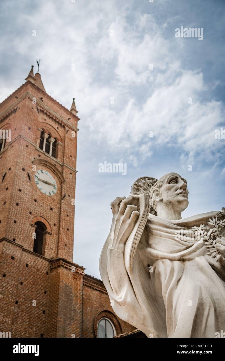 Saint Bernardo Tolomei statue at the Abbazia di Monte Oliveto Maggiore, a large Benedictine monastery in Tuscany, Italy. Stock Photo