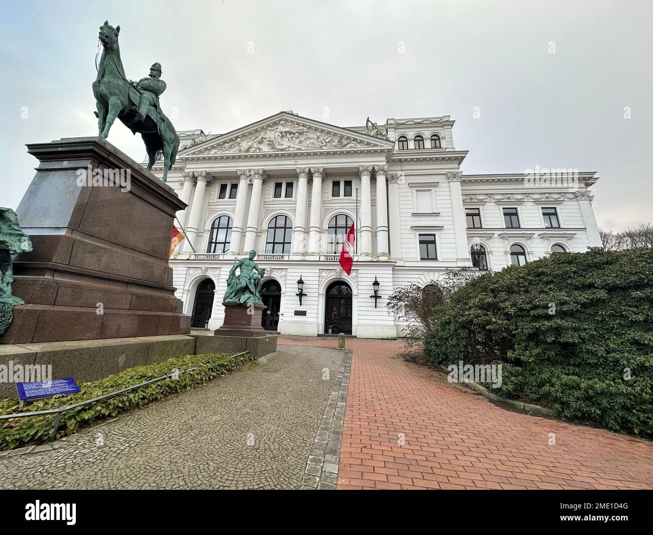 The Rathaus Altona town hall with statues in front of it in Hamburg