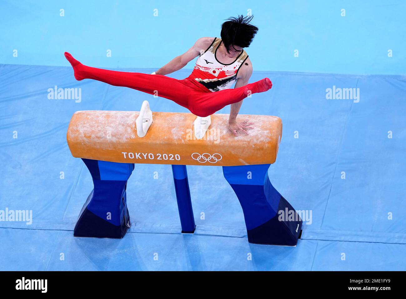 Kazuma Kaya, of Japan, competes in the pommel horse artistic gymnastics