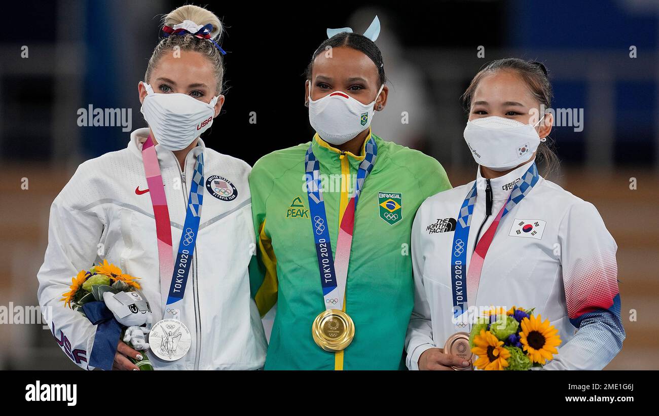 From left, Mykayla Skinner of the United States, Rebeca Andrade of