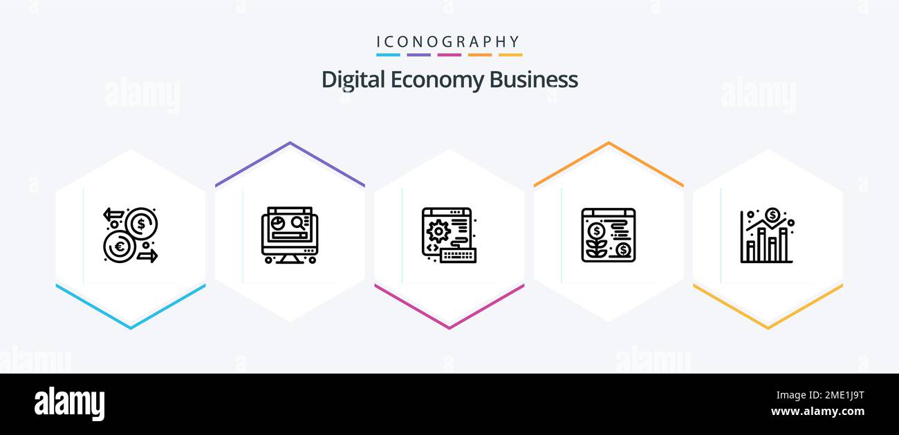 Digital Economy Business 25 Line icon pack including economy. chart