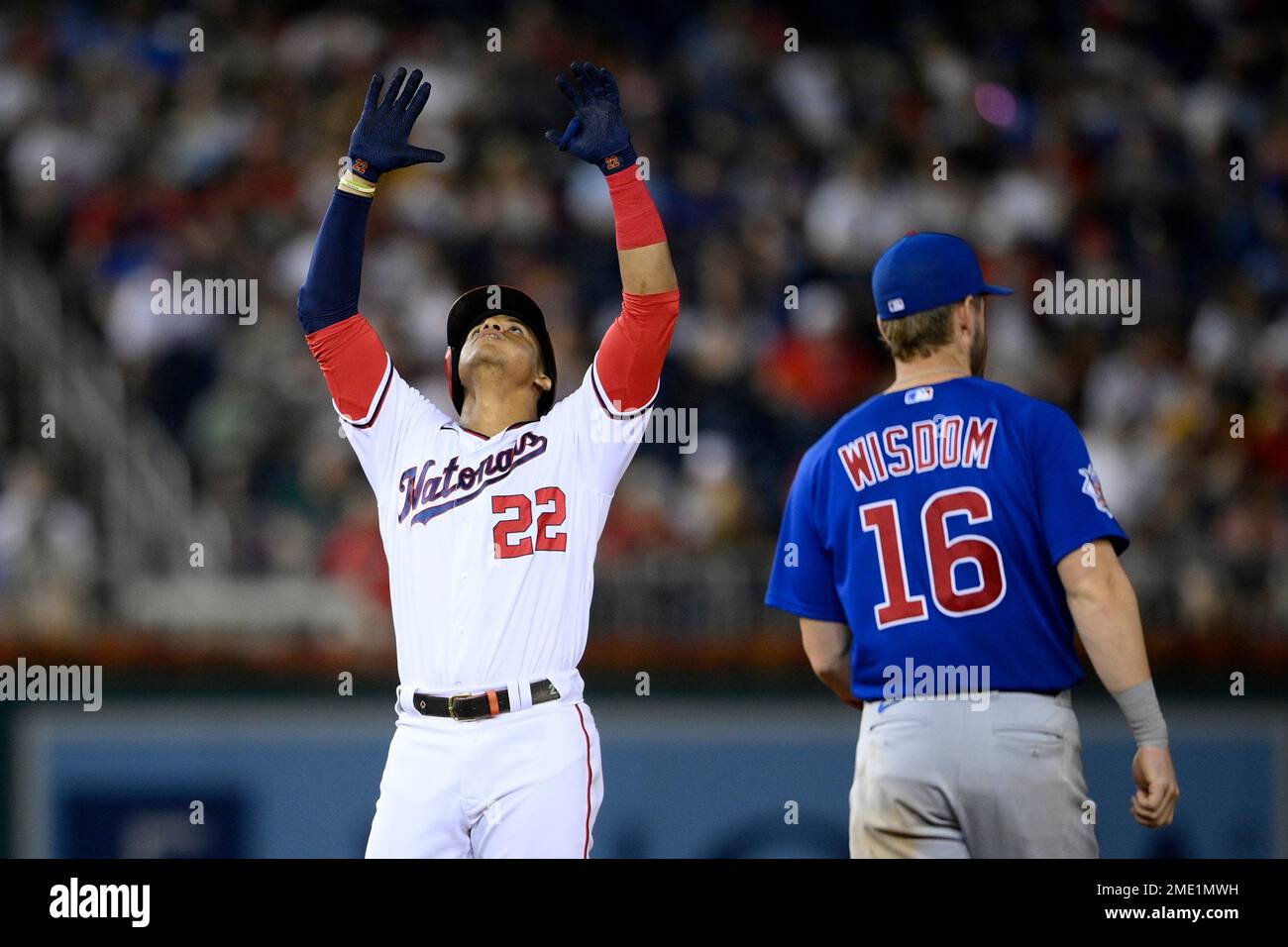 Washington Nationals right fielder Juan Soto (22) bats in the sixth inning  against the New York Yankees at Nationals Park in Washington, DC on Monday,  June 18, 2018. This is to complete