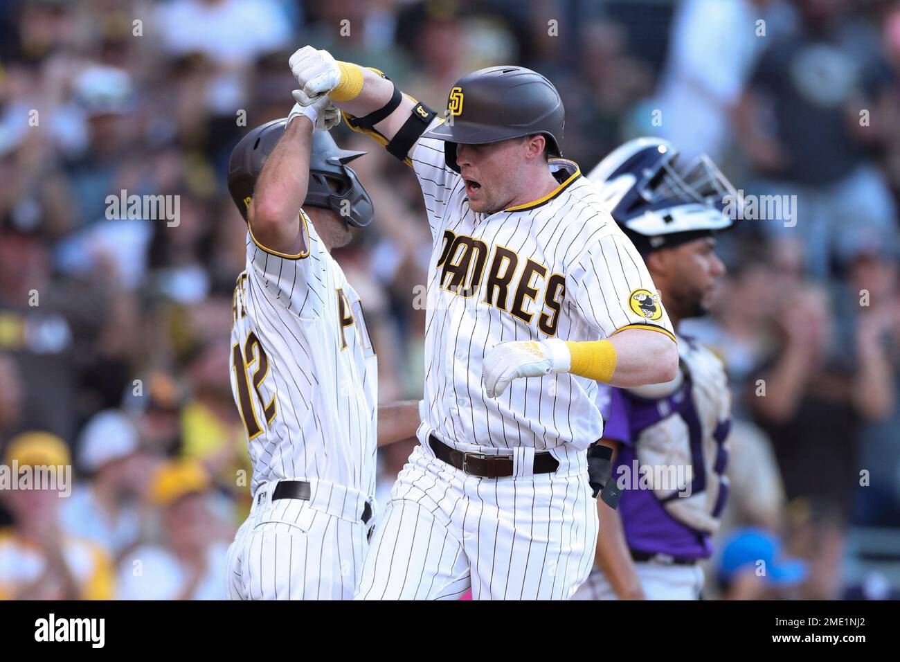 San Diego Padres shortstop Jake Cronenworth (9) reacts during an MLB  regular season game against the Colorado Rockies, Monday, August 16, 2021,  in Den Stock Photo - Alamy