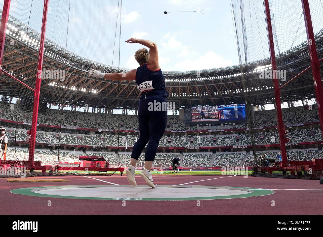 Alexandra Tavernier, of France, competes in the women's hammer throw at