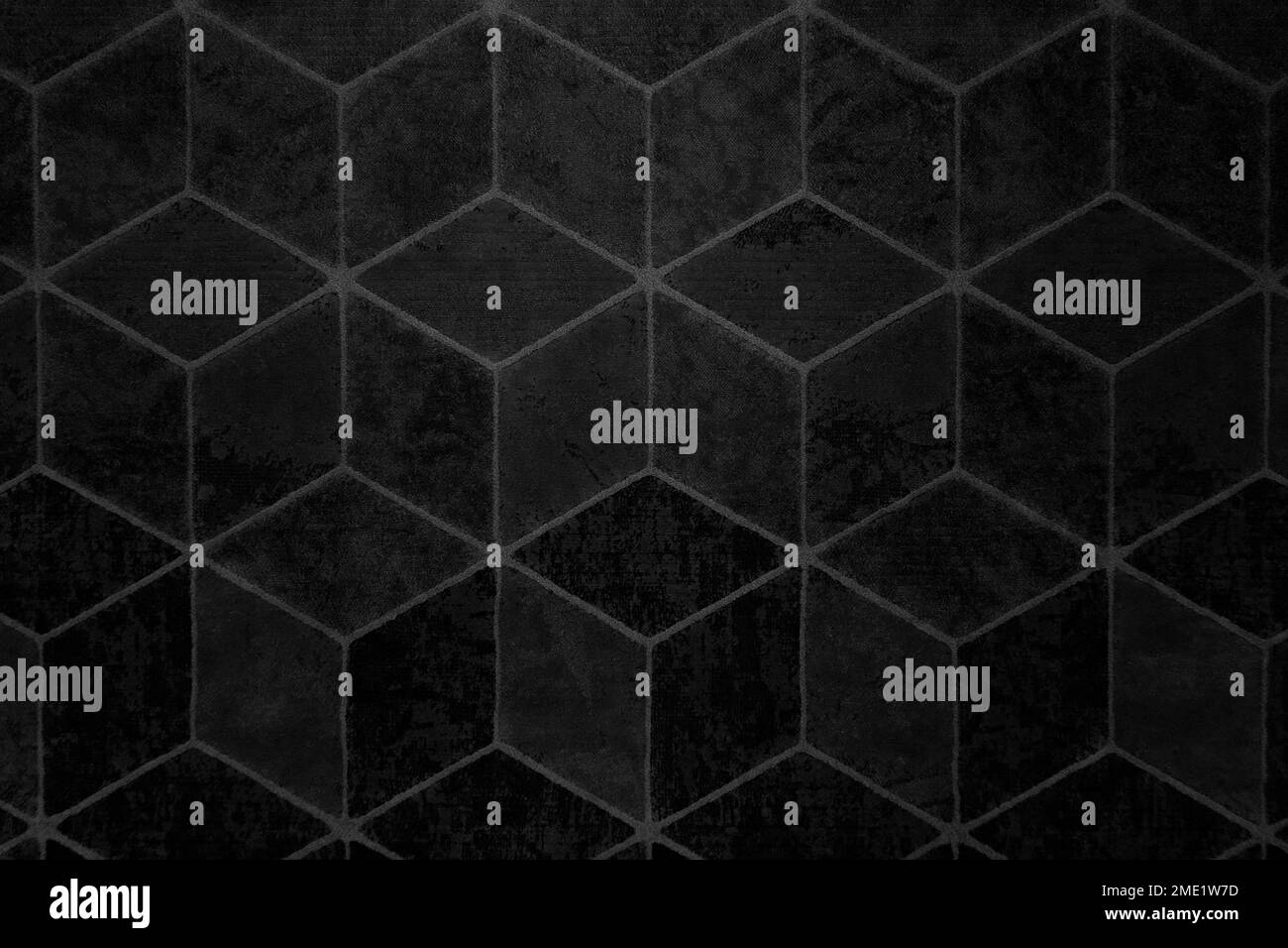 Designed dark stucco background. Black cube texture. Stock Photo