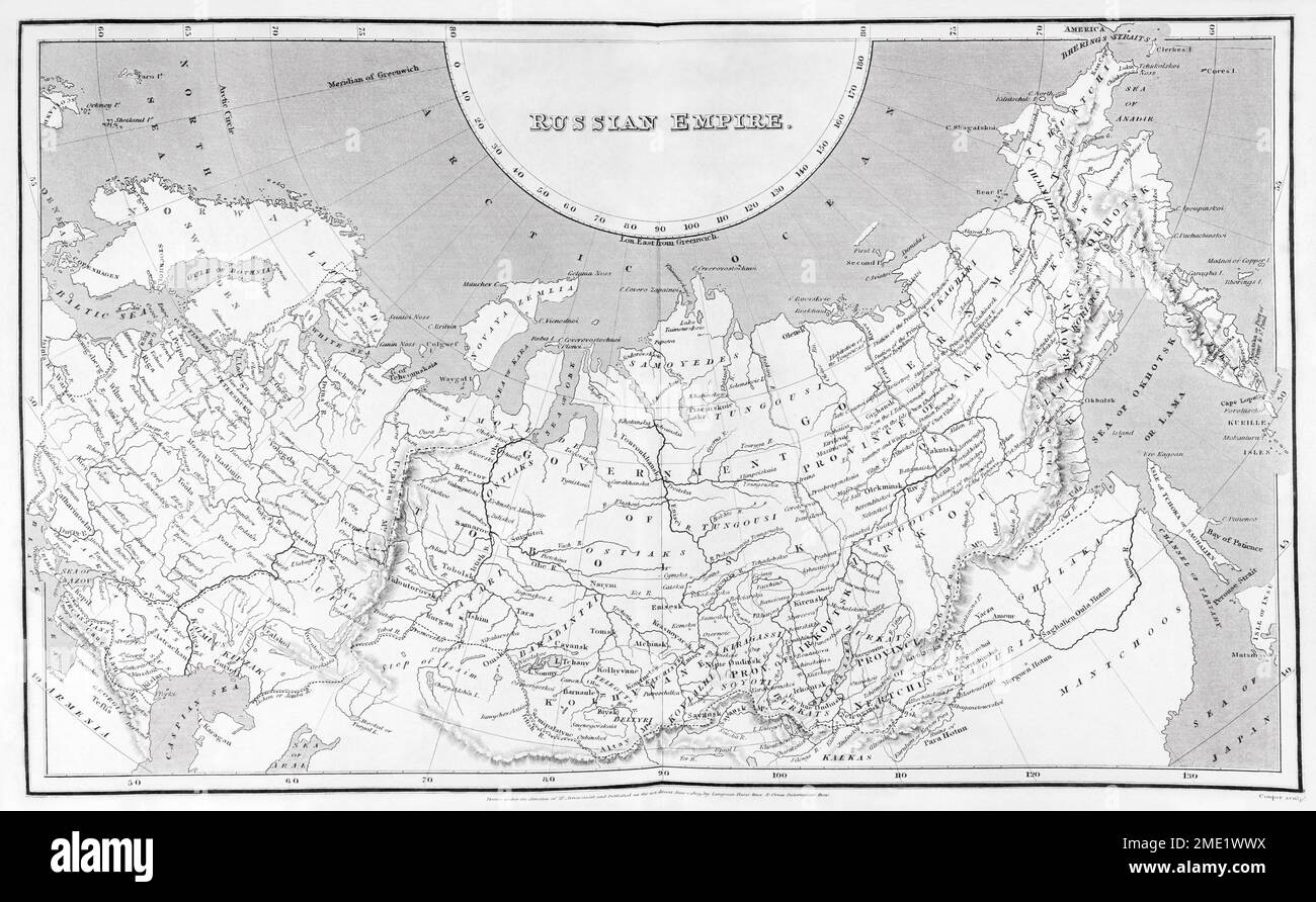 1809 map of Russian Empire from East to West. This is how things stood more than a hundred years before the Russian Resolution / Soviet Russia. Stock Photo