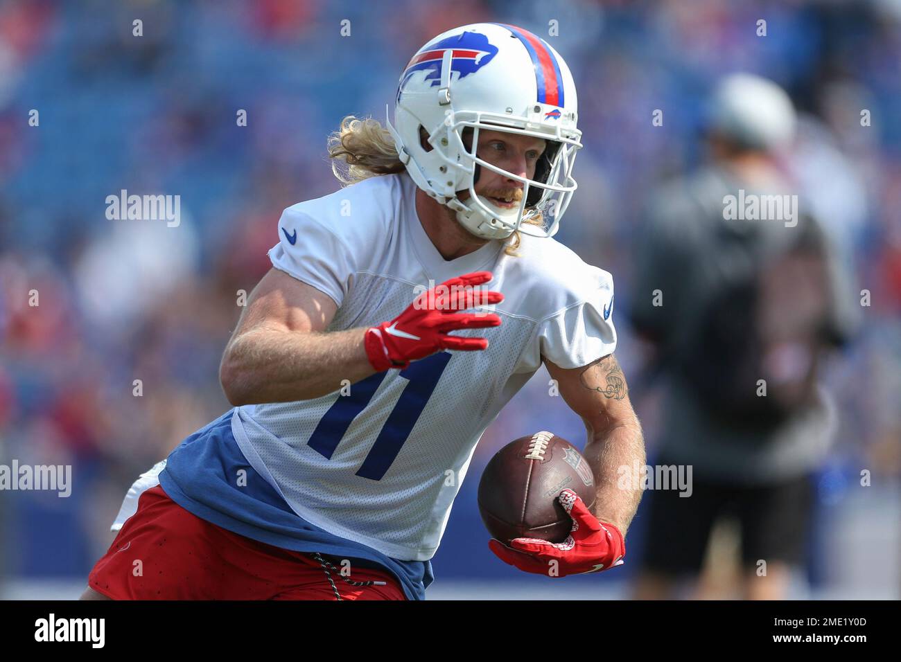 Buffalo Bills wide receiver Cole Beasley (11) runs after a catch during  practice at NFL football training camp in Orchard Park, N.Y., on Saturday,  July 31, 2021. (AP Photo/Joshua Bessex Stock Photo - Alamy