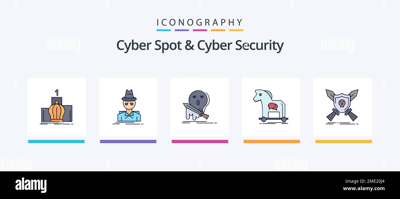 Cyber Spot And Cyber Security Line Filled 5 Icon Pack Including file