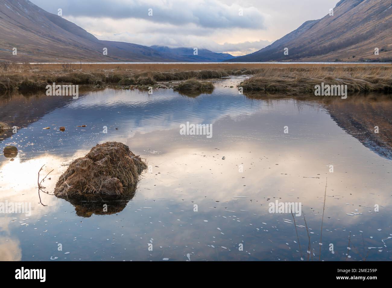 The meeting point of River Etive and the Loch Etive in the Highlands, Scotland Stock Photo