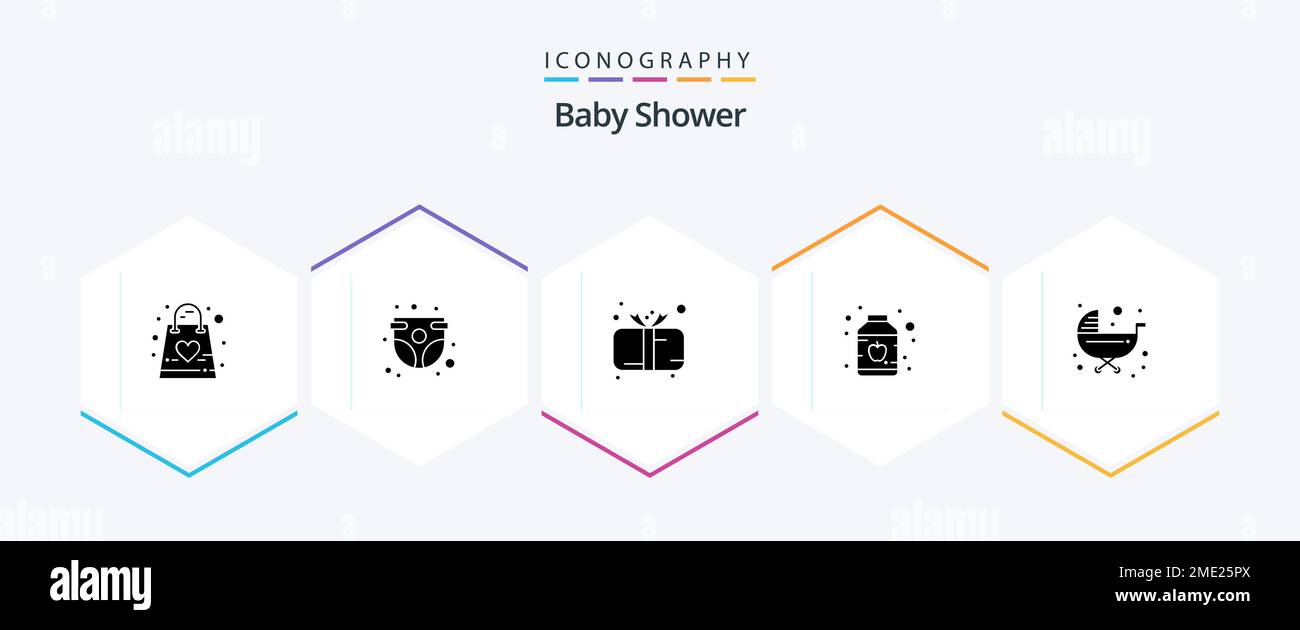 Baby Shower 25 Glyph icon pack including preserves. baby. childhood. gift. child Stock Vector