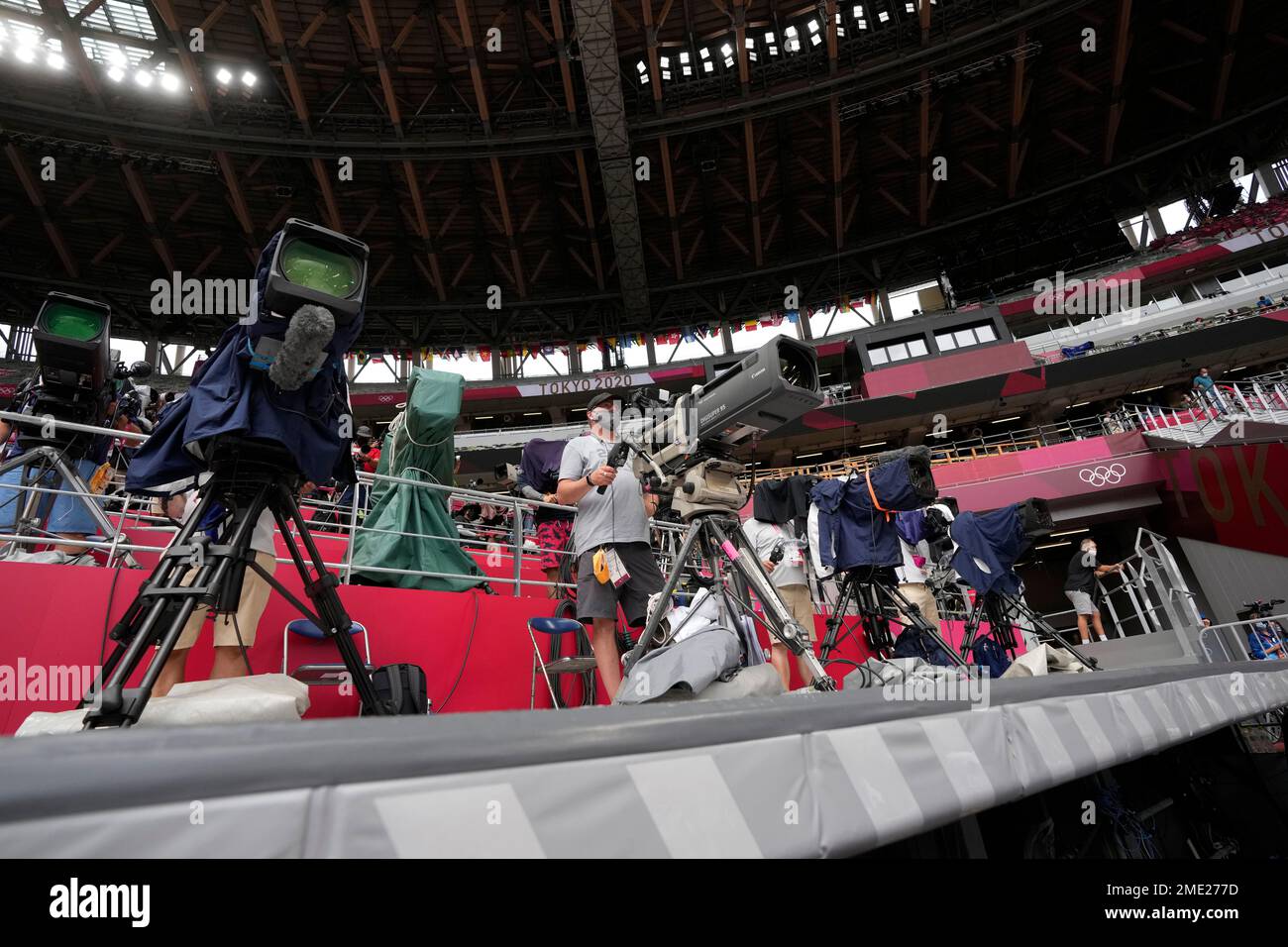 Cameramen work at the 2020 Summer Olympics, Saturday, July 31, 2021, in ...